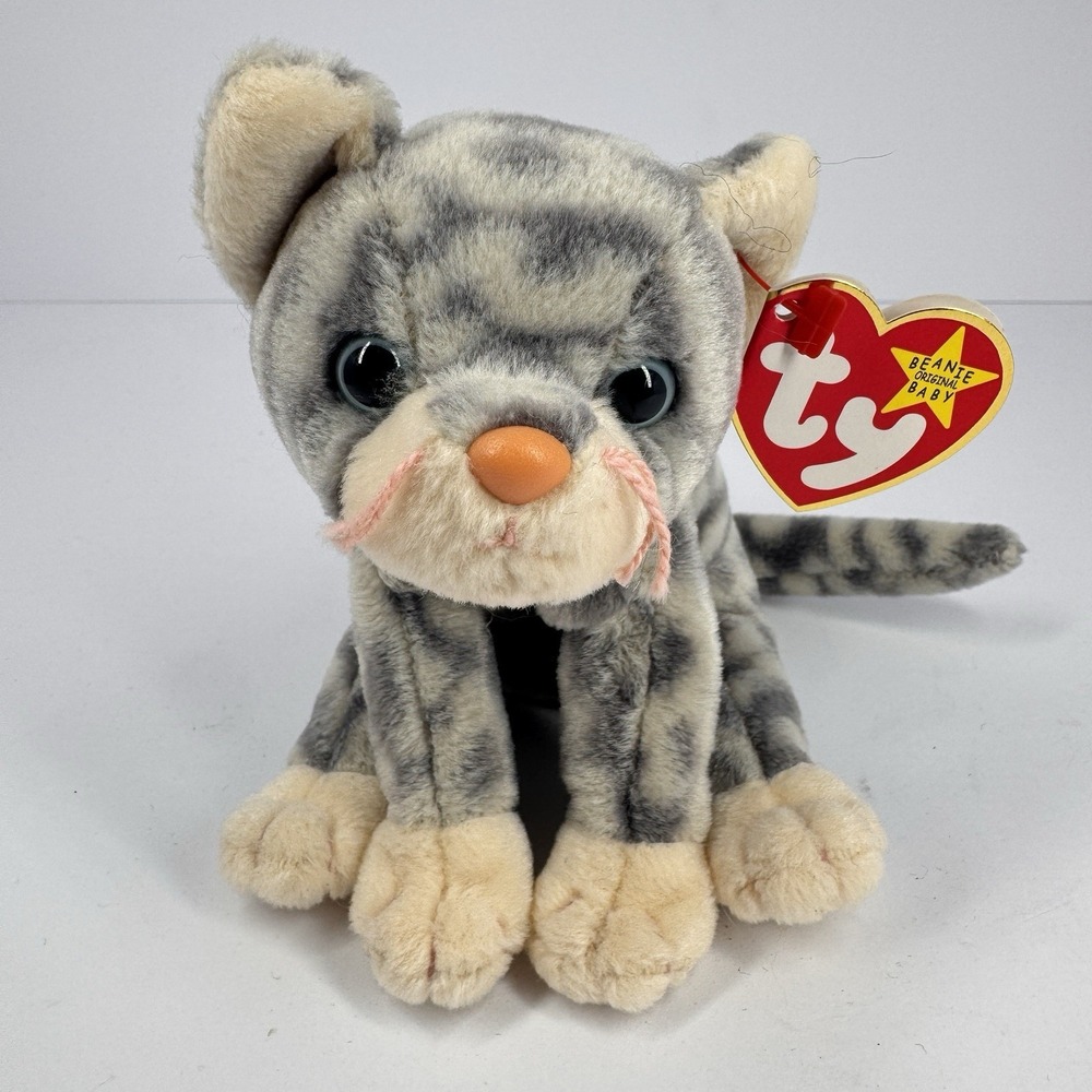 Ty‎ Beanie Babies Silver the Cat 1999 PE Pellets Gray Tabby Plush Original